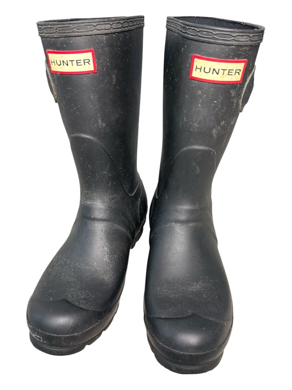 Hunter boots matte black mid calve flannel cottagecore fall collegiate cozy sz 6